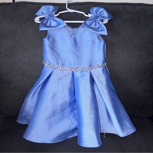 Rare Editions Blue Formal Kids Dress with Bow Sleeves